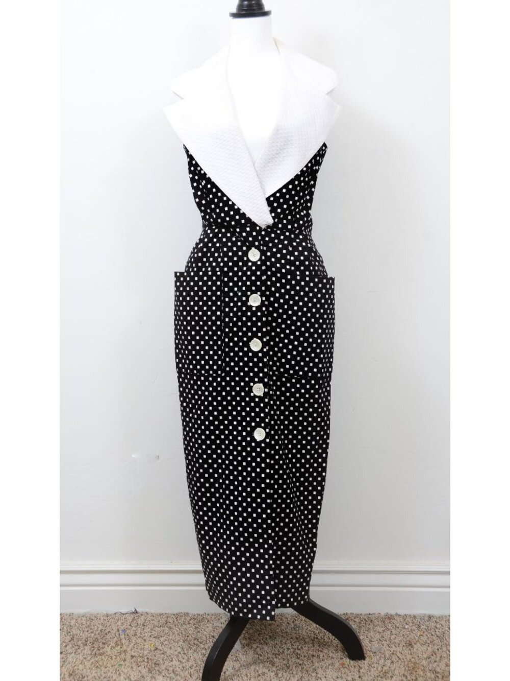 VTG 80s Geary Roark Kamisato Size 12 Polka Dot Cotton Dress Buttons USA Made